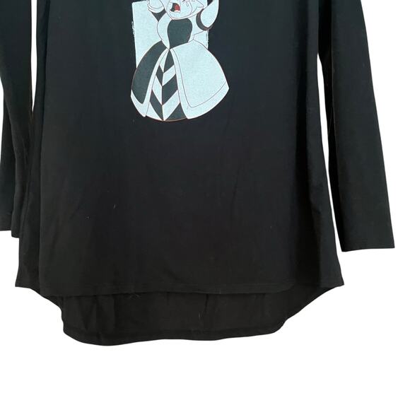 Lularoe Black Long Sleeve Blouse Topo Queen of Hearts Large Alice in Wonderland - Picture 3 of 9